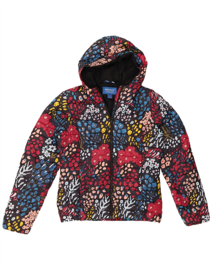 Adidas Womens Hooded Padded Jacket UK 12 Medium Multicoloured Floral Nylon