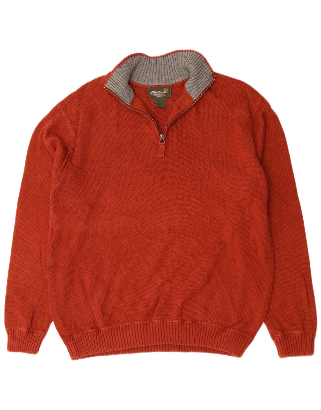 EDDIE BAUER Mens Zip Neck Jumper Sweater Large Red Cotton
