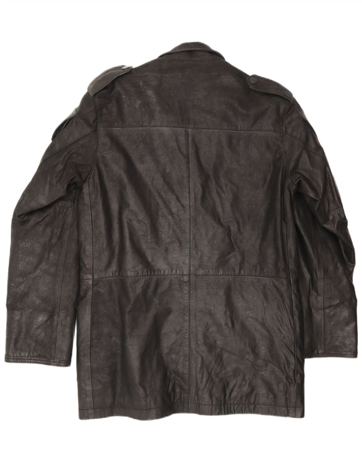 Barbour Mens Military Leather Jacket UK 36 Small Black Leather