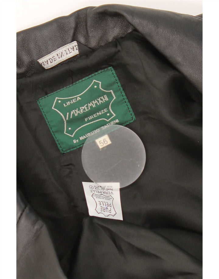Vintage Mens 3 Button Leather Blazer Jacket IT 56 2XL Black