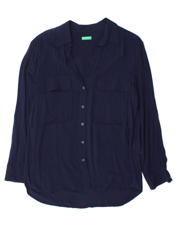 BENETTON Womens Oversized Shirt UK 10 Small Navy Blue Viscose Vintage Benetton and Second-Hand Benetton from Messina Hembry 