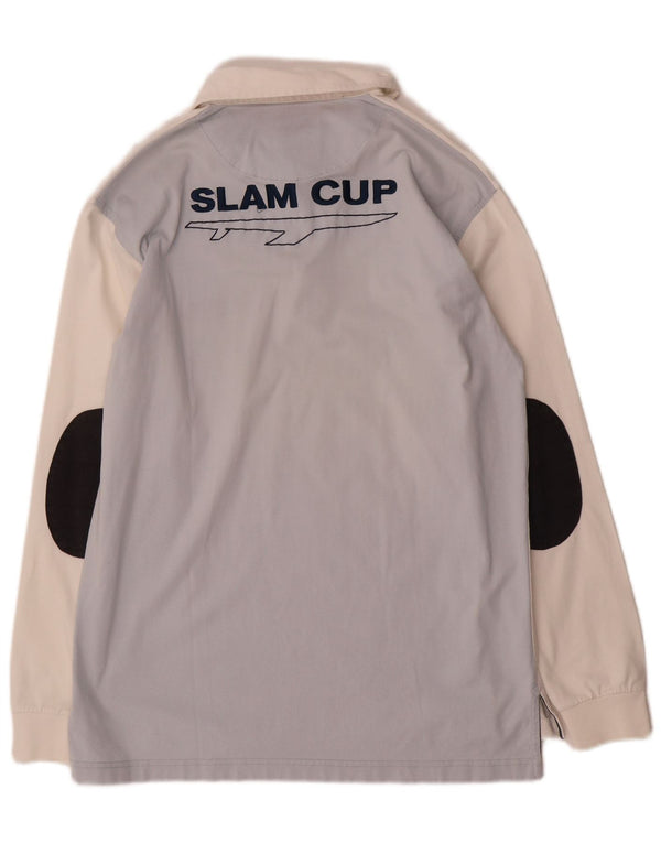 Slam Mens Graphic Long Sleeve Polo Shirt Medium White Colourblock Cotton