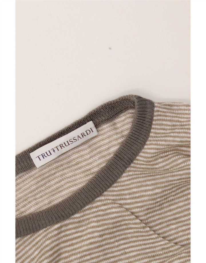 Trussardi Herre Crew Neck Jumper Sweater Large Grey Argyle/Diamond