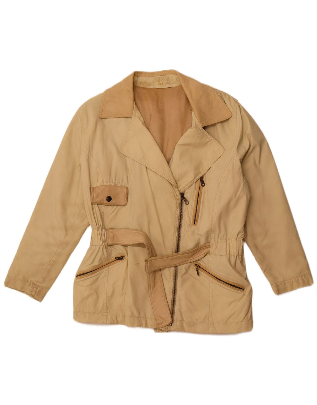 VINTAGE Womens Utility Jacket UK 16 Large Beige Colourblock
