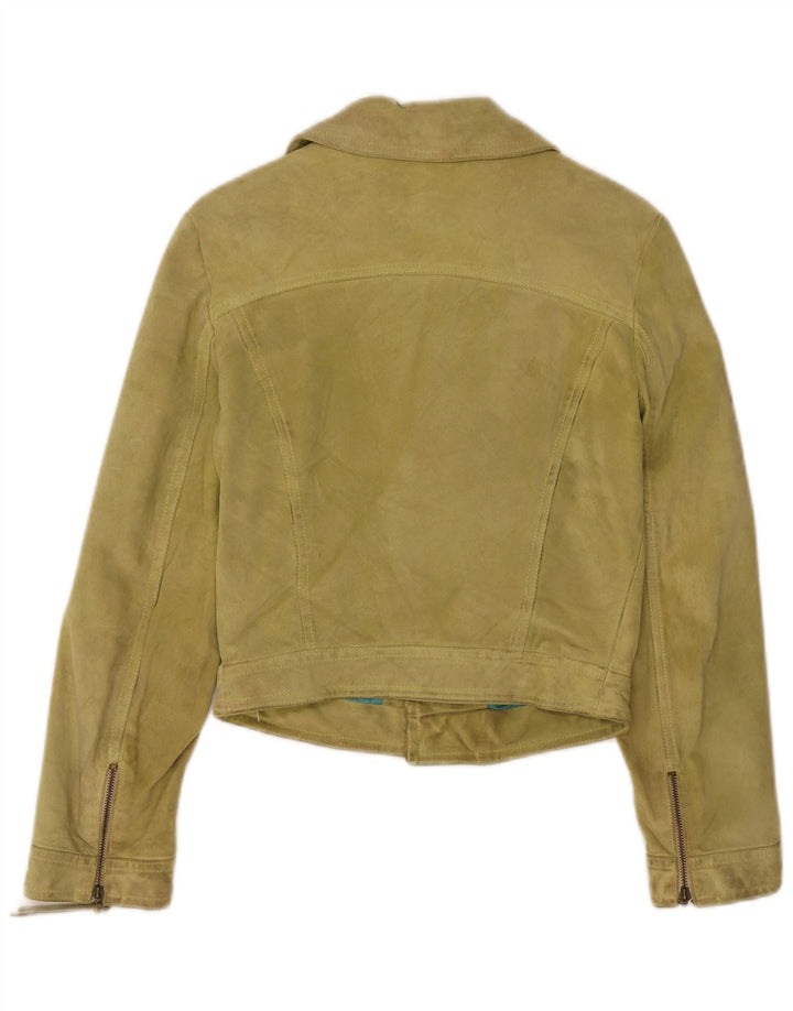 Giacca da motociclista vintage in pelle scamosciata corta da donna IT 40 piccola in pelle verde