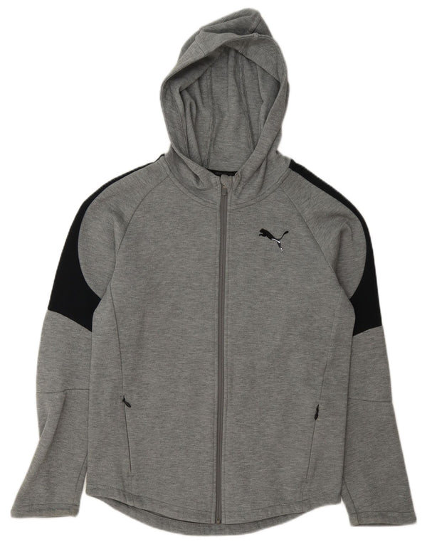 Puma Jungen-Kapuzenpullover mit Reißverschluss, 13–14 Jahre, graue Farbblock-Baumwolle