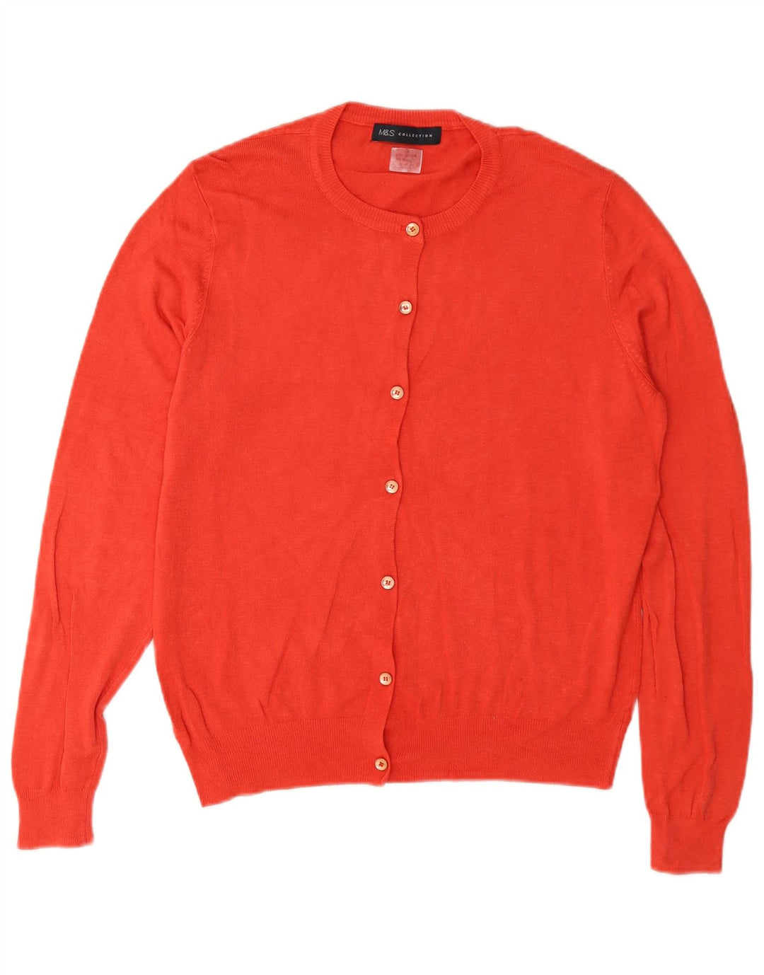 Marks & Spencer Womens Regular Fit Cardigan Sweater UK 12 Medium Red Cotton