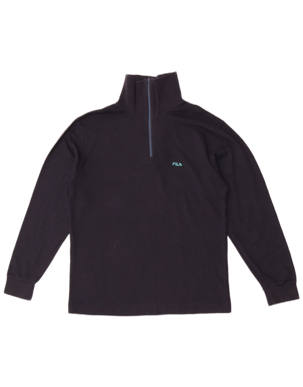 Fila Mens Zip Neck Top Manga Longa IT 46 Pequeno Algodão Azul Marinho