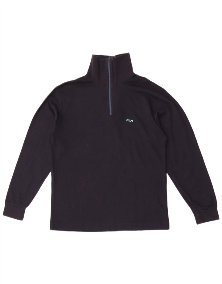 Fila Mens Zip Neck Top Long Sleeve IT 46 Small Navy Blue Cotton