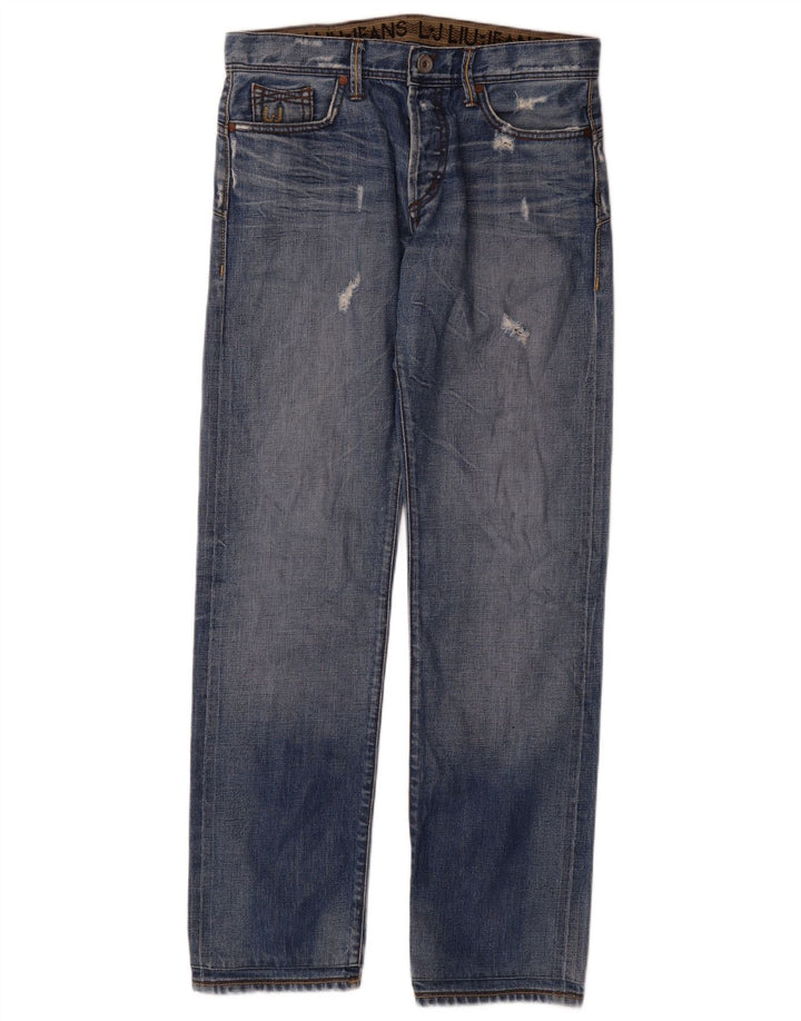 Liu Jo Mens Distressed Straight Jeans W32 L34 Blue Cotton