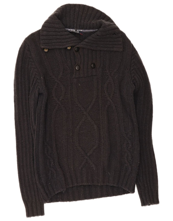 Liu Jo Mens Button Neck Jumper Sweater Medium Navy Blue Wool