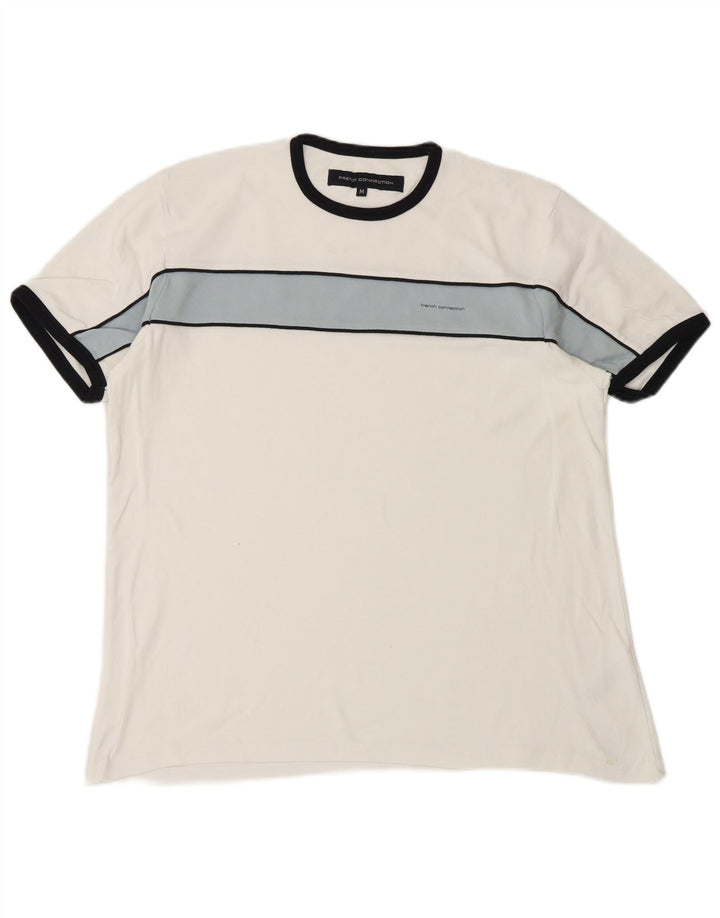French Connection Herre T-shirt Top Medium White Colourblock Bomuld