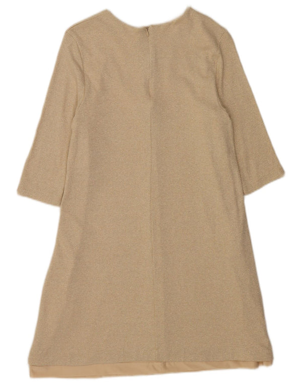 Zara Damen 3/4-Ärmel A-Linien-Kleid UK 12 Mittelbeige Viskose