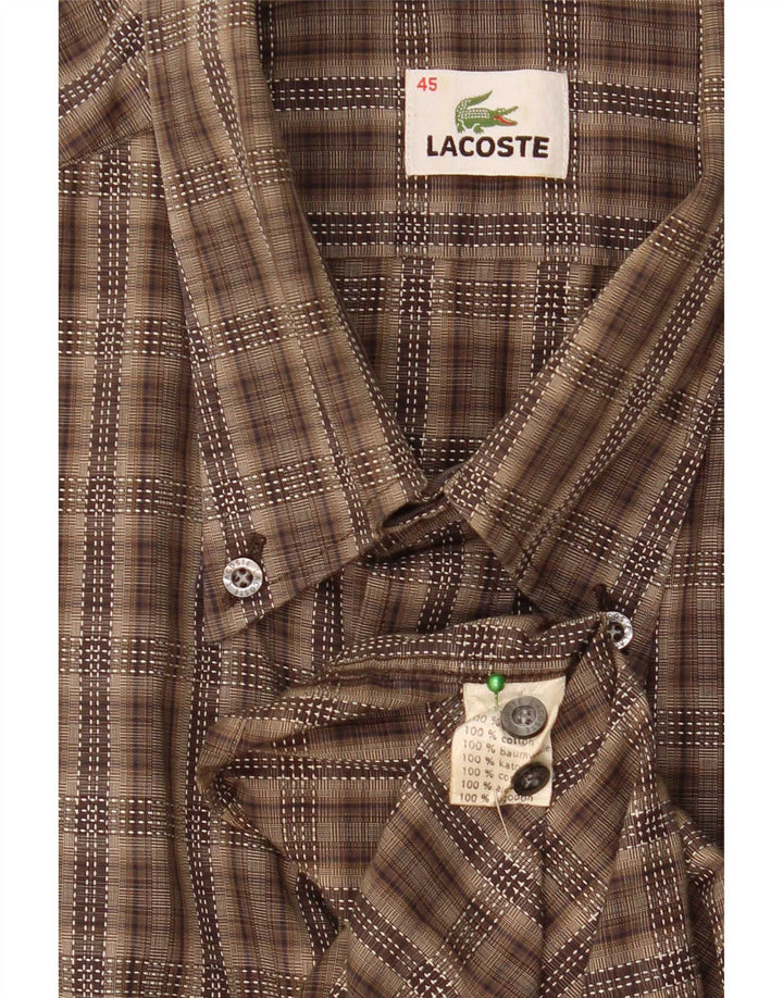 Lacoste Mens Shirt Size 45 XL Brown Check Cotton