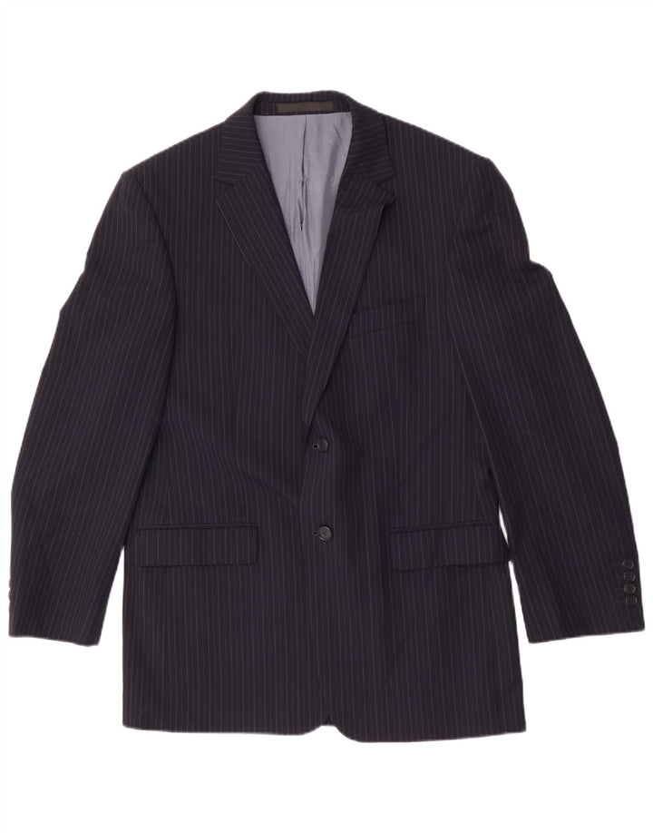Marks & Spencer Womens Blazer Jacket UK 40 Medium Navy Blue Pinstripe
