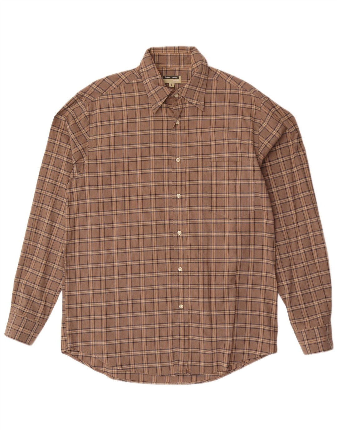 Camicia da uomo Green Leaves in cotone a quadri marroni grandi