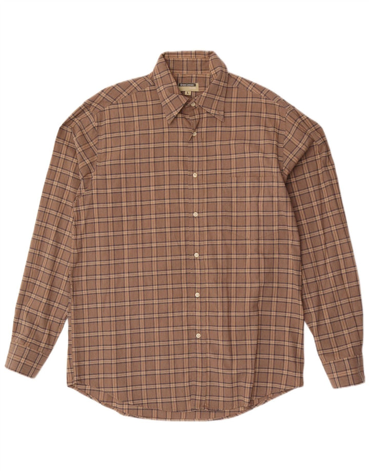 Camicia da uomo Green Leaves in cotone a quadri marroni grandi