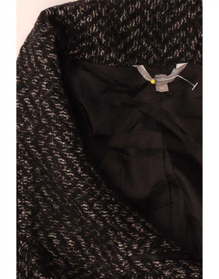 Marks & Spencer Womens Overcoat UK 14 Medium Grey Herringbone Polyester