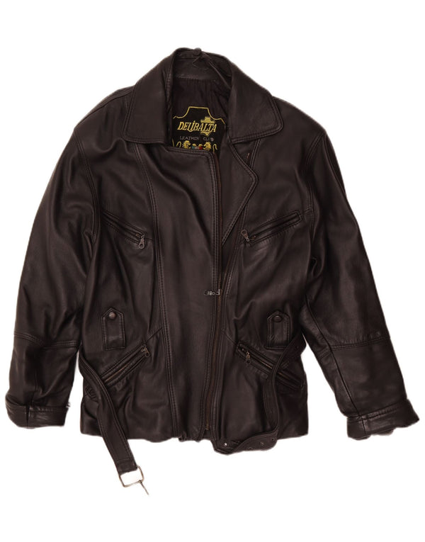 Vintage Womens Leather Biker Jacket UK 14 Medium Black Leather