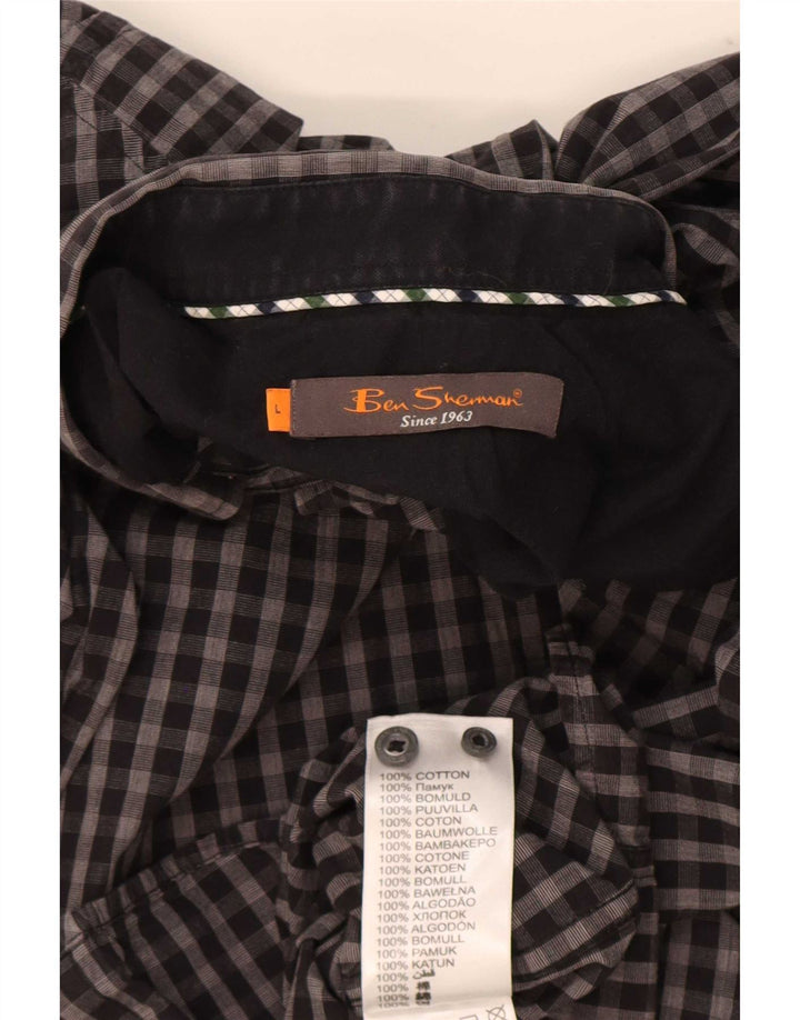 Ben Sherman Mens Shirt Large Grey Gingham Cotton