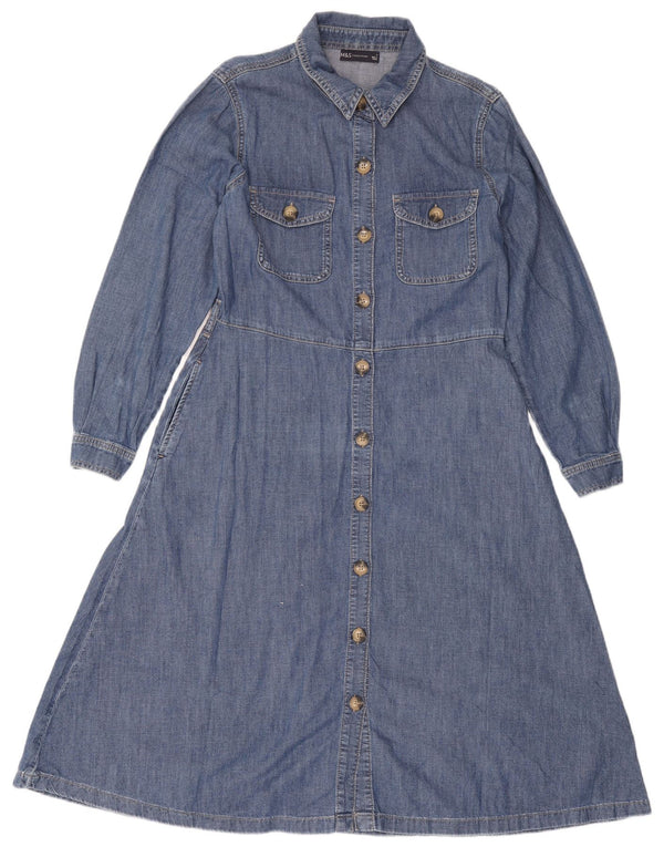Abito in denim a maniche lunghe da donna Marks & Spencer UK 12 Cotone blu medio