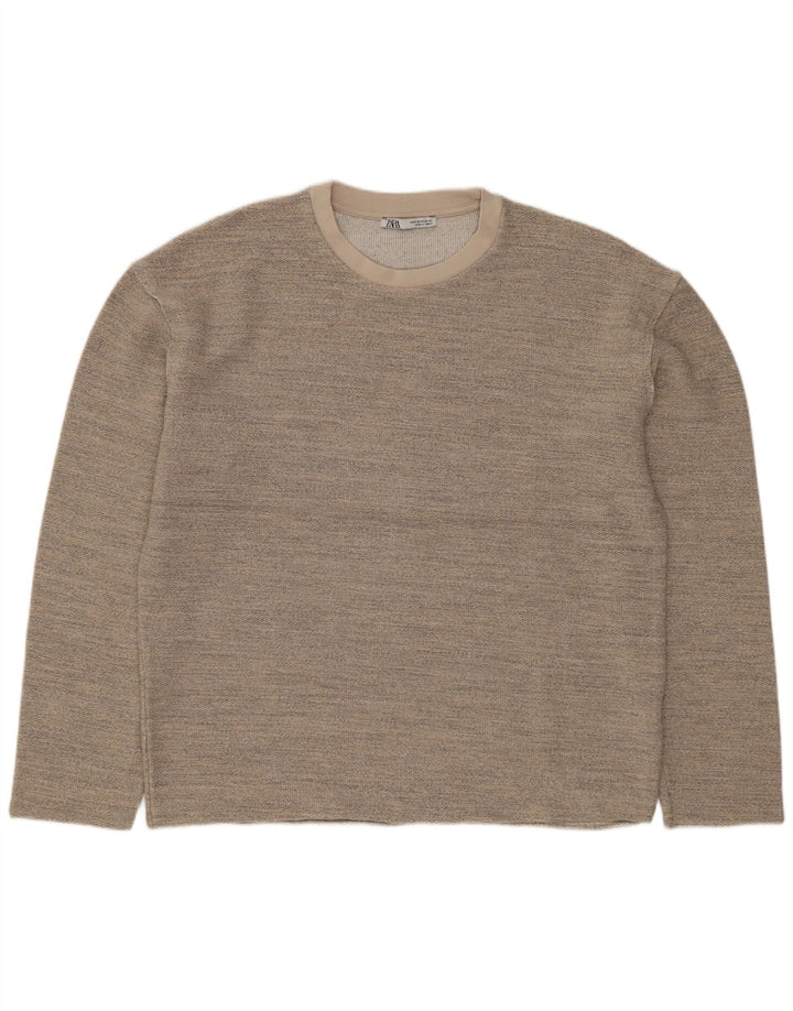 ZARA Womens Oversized Sweatshirt Jumper UK 14 Medium Grey Flecked Acrylic