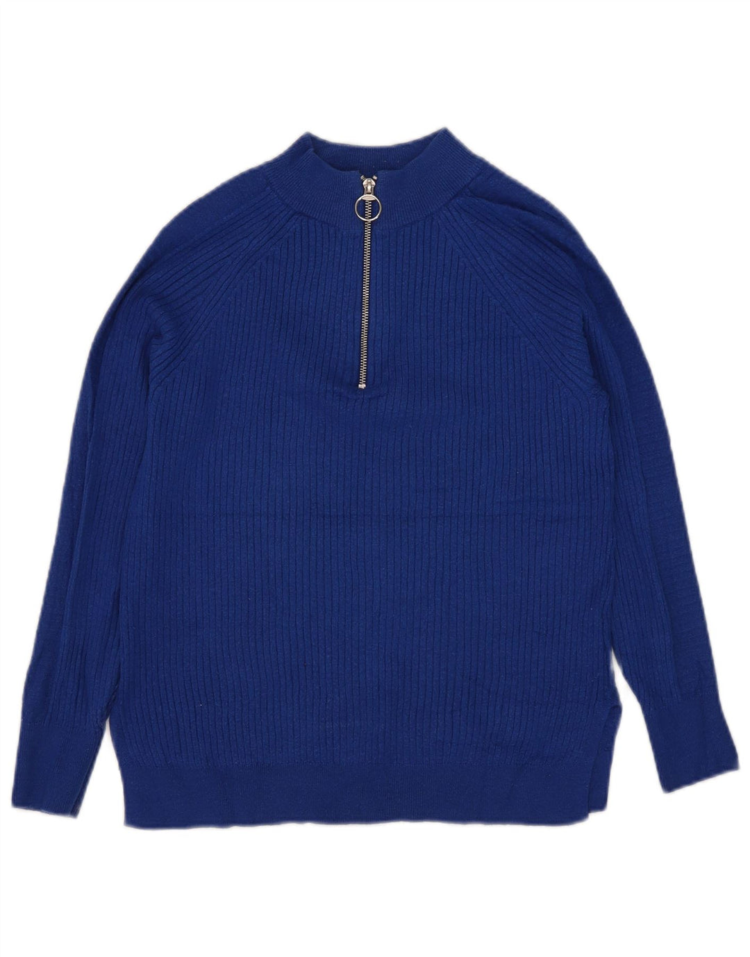 Marks & Spencer Dame sweater med lynlås-hals UK 10 Small Blue Viscose