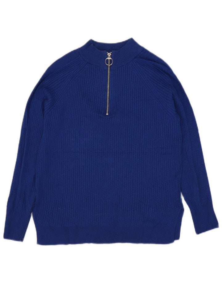 Marks & Spencer Dame sweater med lynlås-hals UK 10 Small Blue Viscose