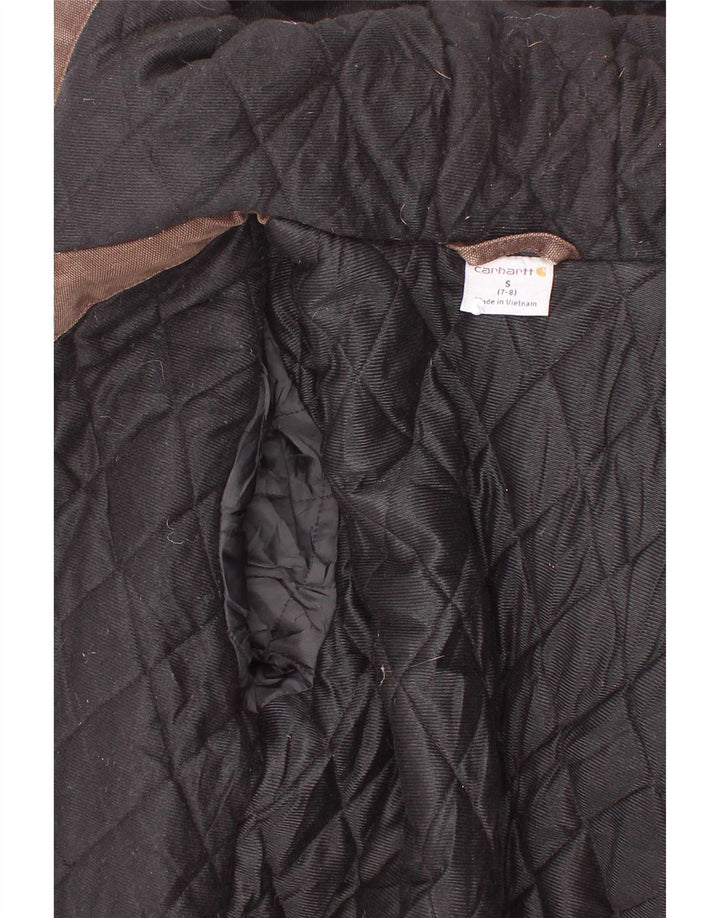 Carhartt Boys Hooded Bomber Jacket 7-8 Years Small Brown Cotton