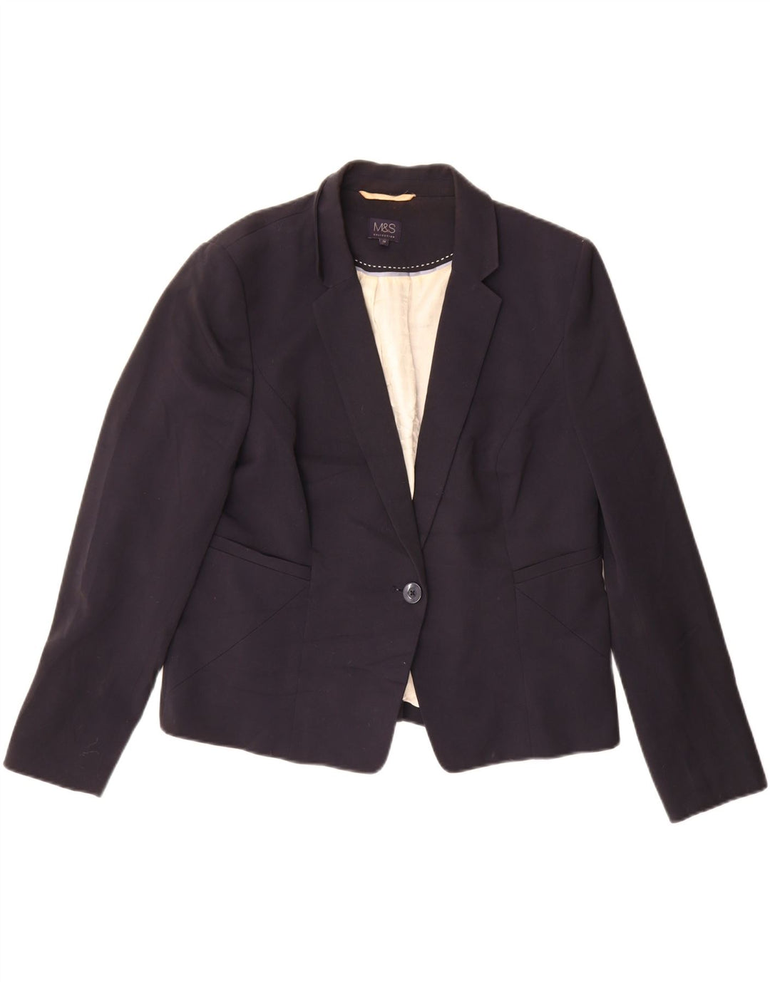 Marks & Spencer Veste blazer 1 bouton pour femme UK 18 XL Bleu marine Polyester