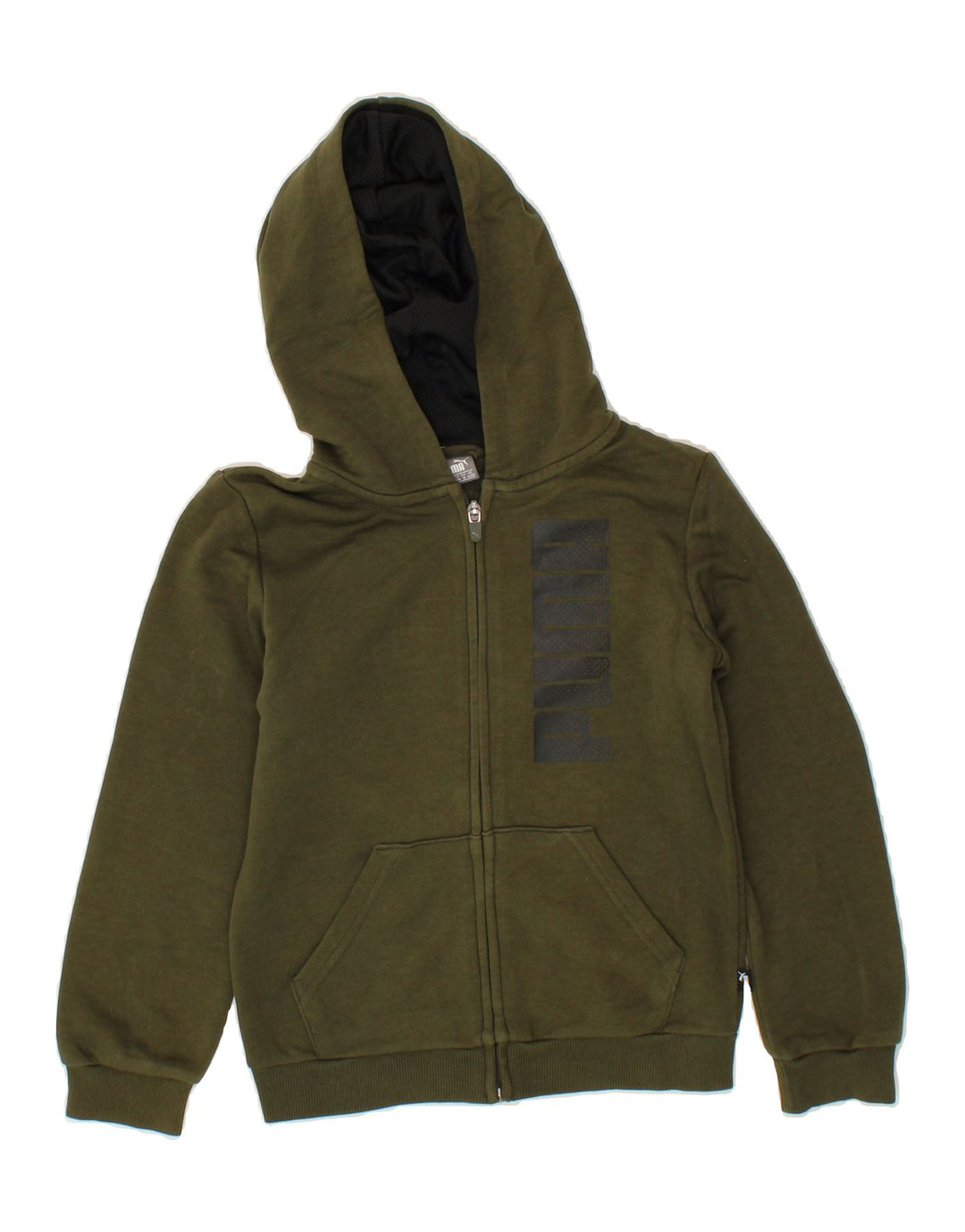 PUMA Boys Graphic Zip Hoodie Sweater 9-10 Years Khaki Cotton Vintage Puma and Second-Hand Puma from Messina Hembry 