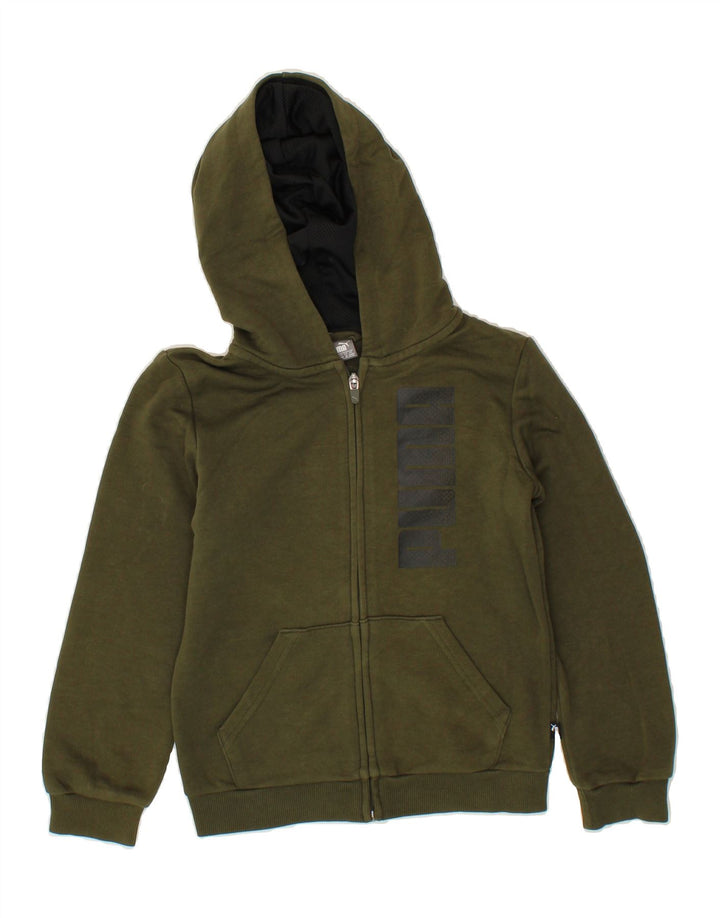 PUMA Boys Graphic Zip Hoodie Sweater 9-10 Years Khaki Cotton Vintage Puma and Second-Hand Puma from Messina Hembry 