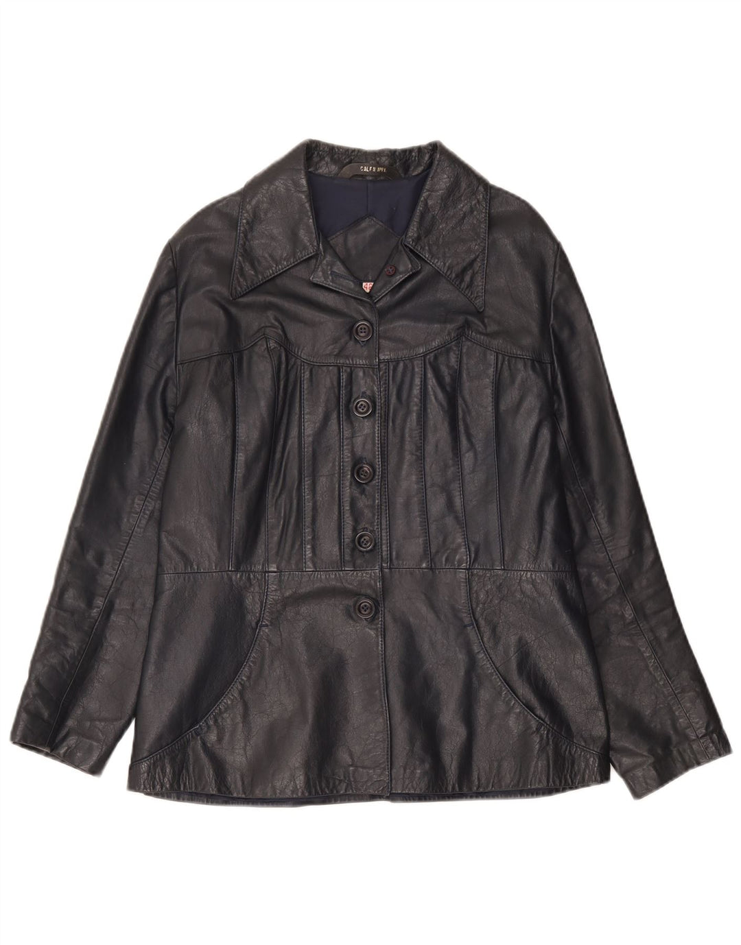 Giacca in pelle da donna vintage IT 46 grande in pelle nera