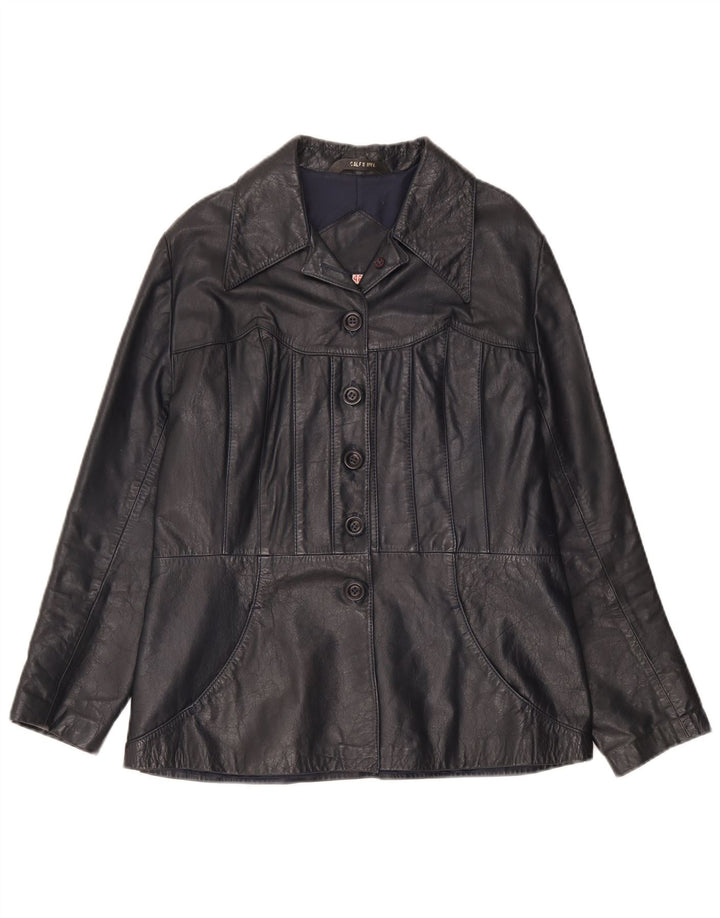 Giacca in pelle da donna vintage IT 46 grande in pelle nera