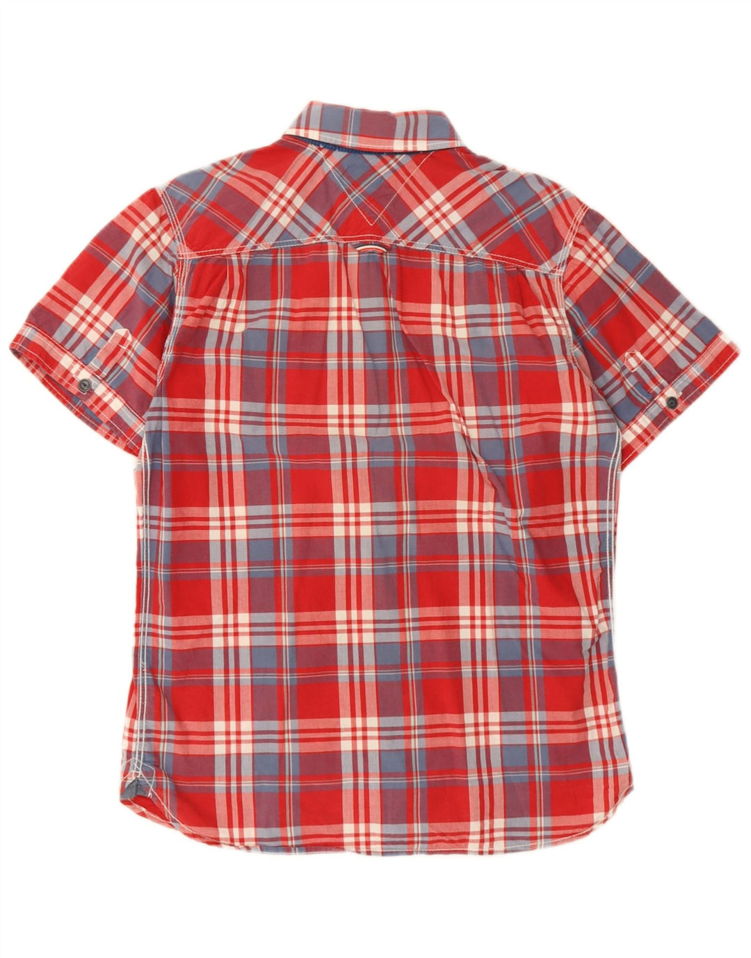 Tommy Hilfiger Mens Short Sleeve Shirt Small Red Check Cotton