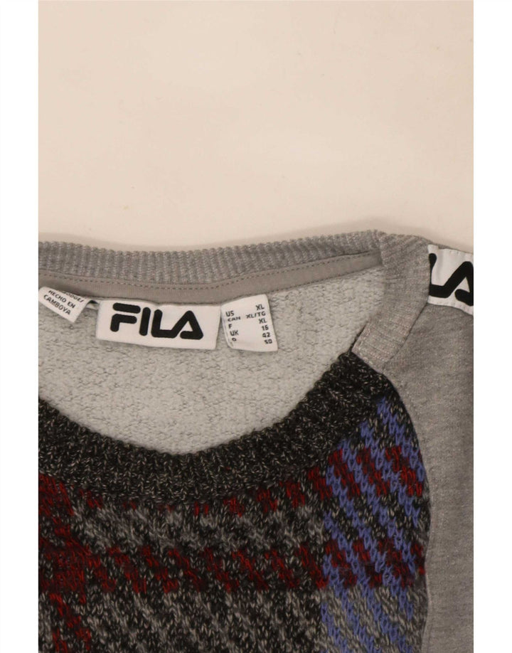 Fila Womens Graphic Sweatshirt Jumper UK 16 Large Grey Colourblock