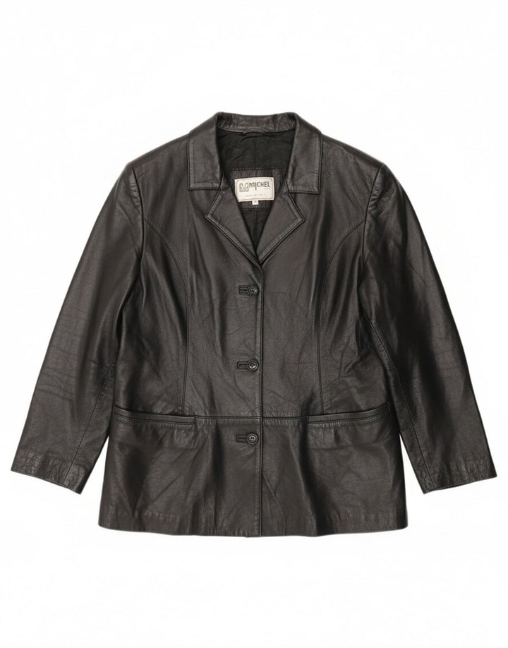 MICHEL Womens Leather Jacket IT 48 XL Black Leather