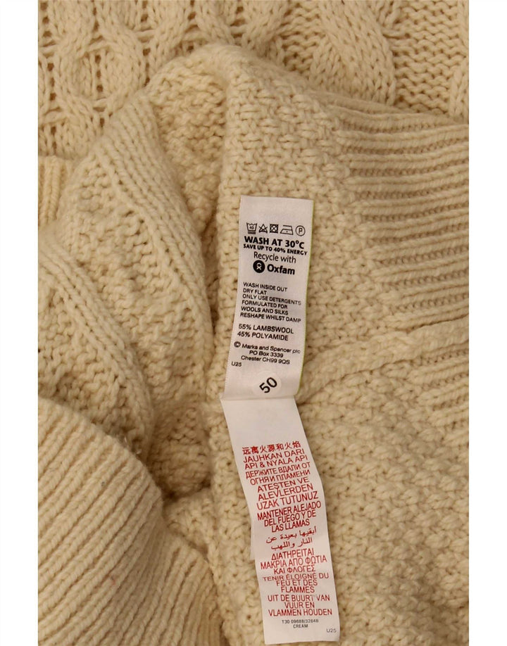 Marks & Spencer Mens Crew Neck Jumper Sweater Large Beige Lambswool