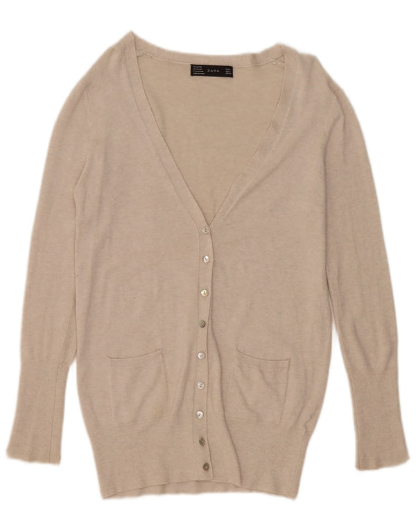 Zara Damen-Cardigan-Pullover UK 14 Large Beige Rayon