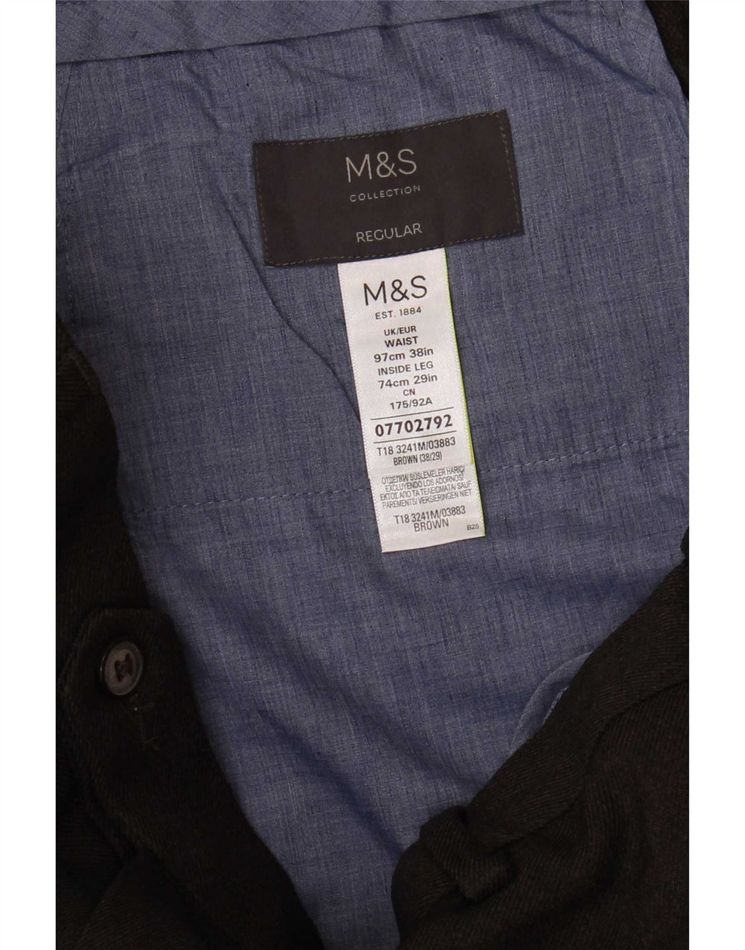 Marks & Spencer Pantalon de costume classique pour homme W38 L29 Marron Polyester