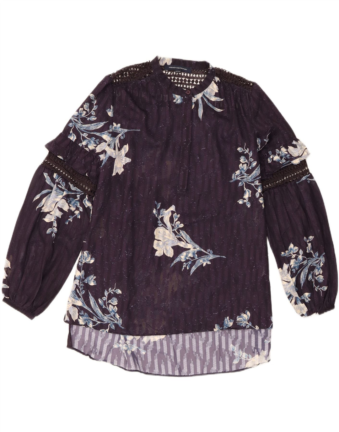 French Connection Womens Long Sleeve Blouse Top UK 10 Small Navy Blue