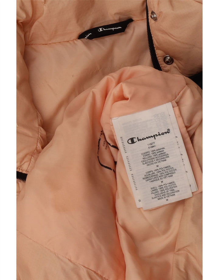 Champion Womens Graphic Padded Jacket UK 14 Medium Orange Colourblock
