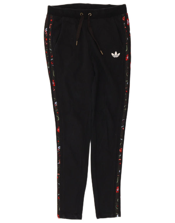 Adidas Womens Tracksuit Trousers UK 8 Small Black Floral Cotton
