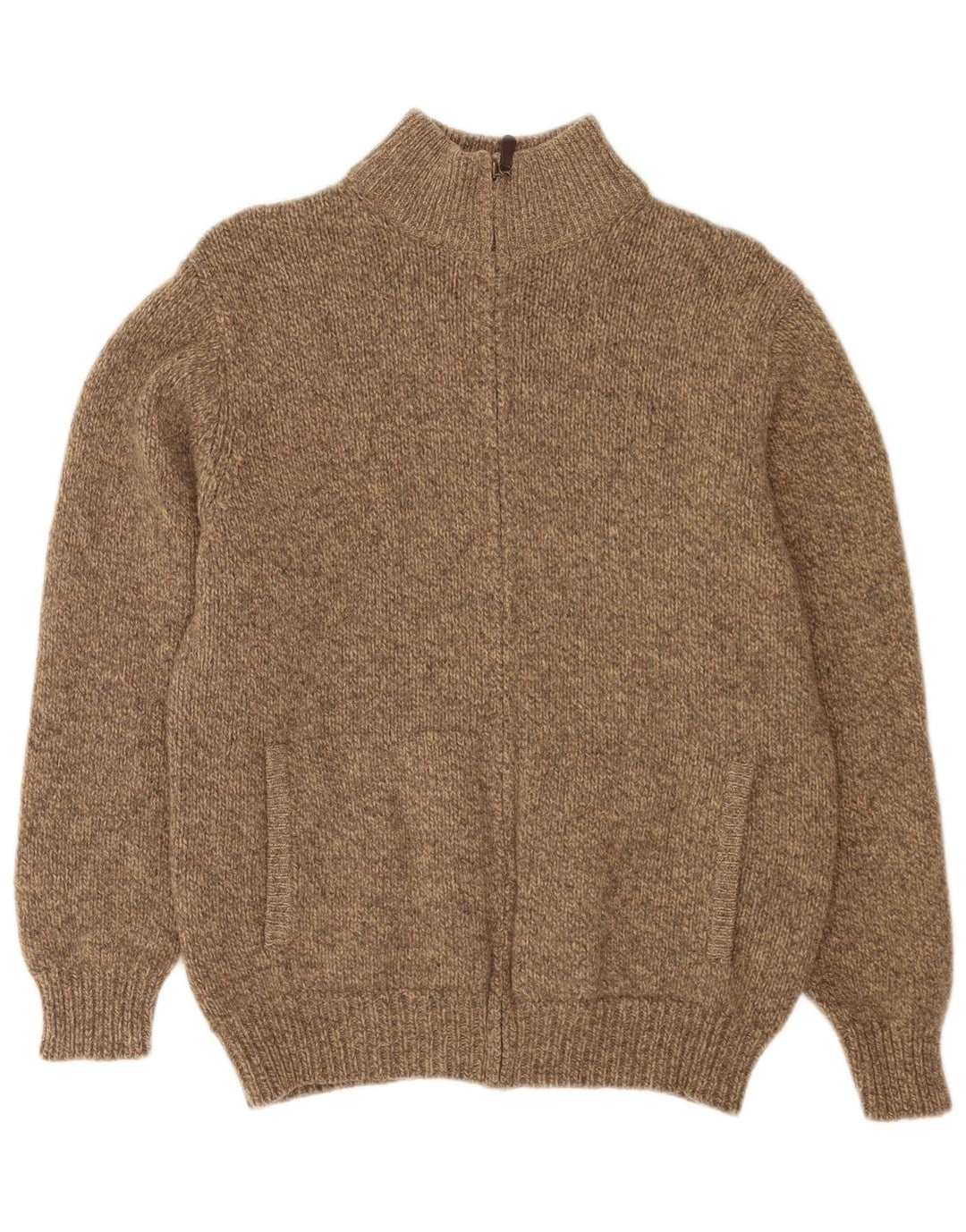 Maglione cardigan con zip intera da uomo L.L.Bean Lana d'agnello screziata beige medio