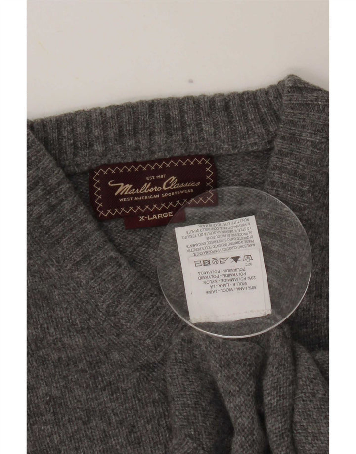 Marlboro Classics Womens V-Neck Jumper Sweater XL Grey Wool