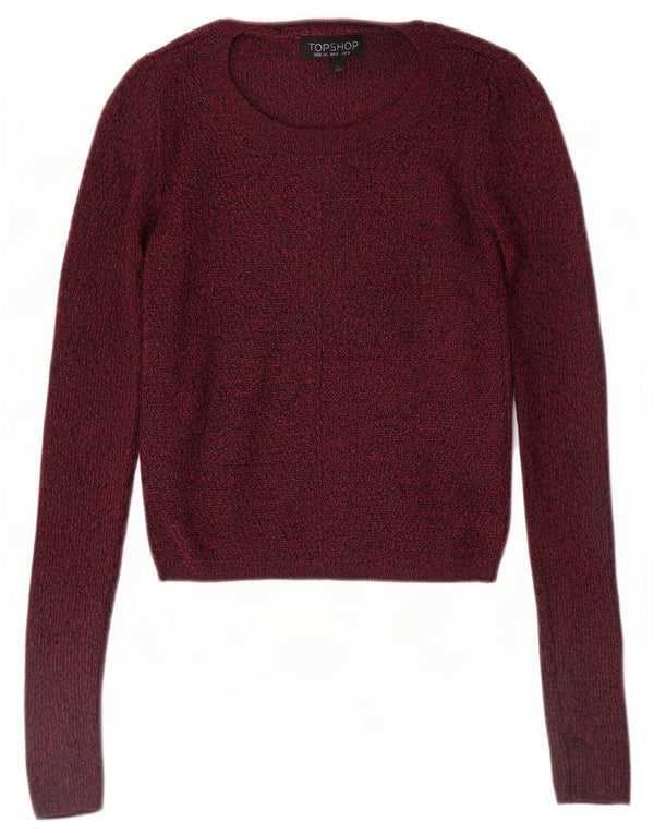 Topshop Dame Crop Boat Neck Jumper Sweater UK 6 XS Burgundy Flecked