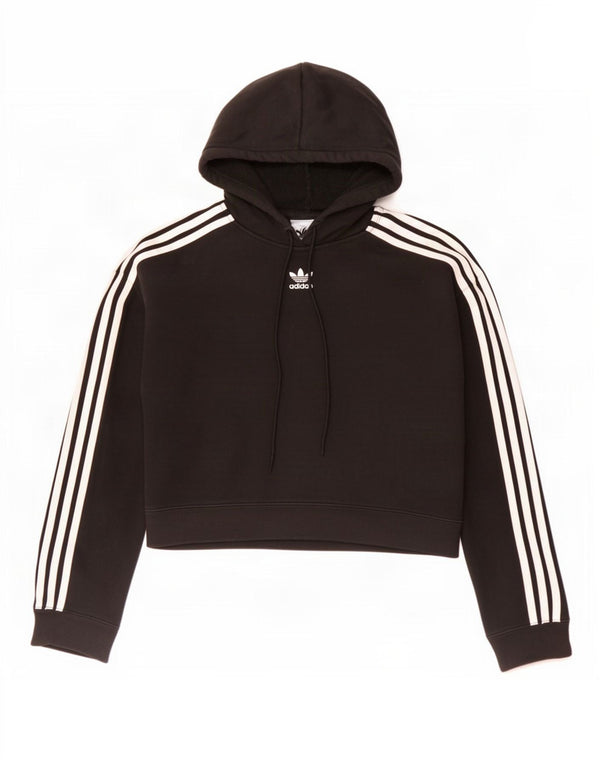 Adidas Womens Crop Oversized Hoodie Jumper UK 6 XS Μαύρο βαμβακερό