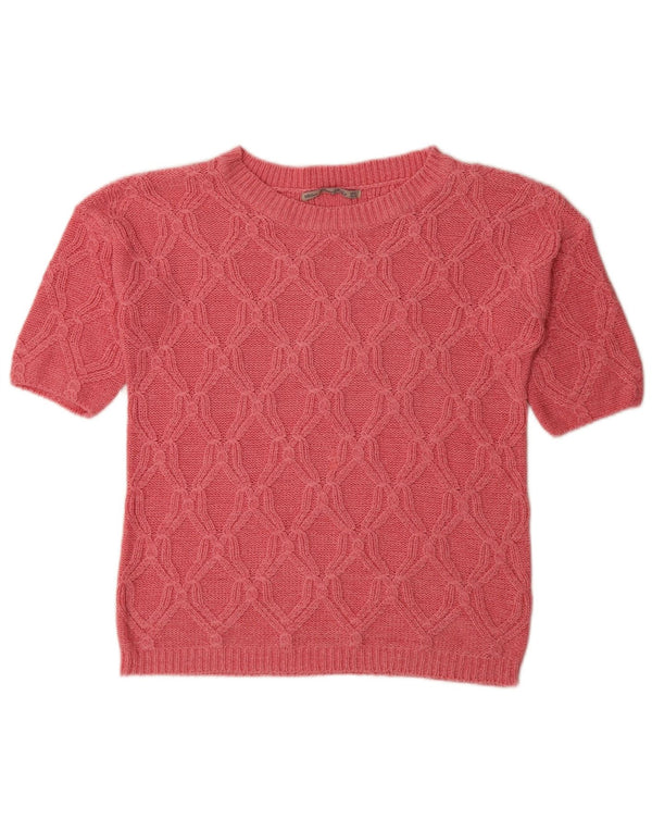 Zara Womens Short Sleeve Boat Neck Jumper Sweater UK 10 Small Pink