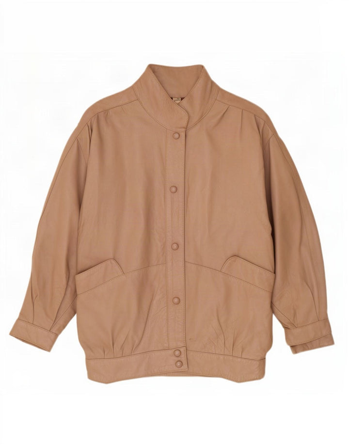 Vintage Womens Oversized Leather Jacket UK 10 Small Beige