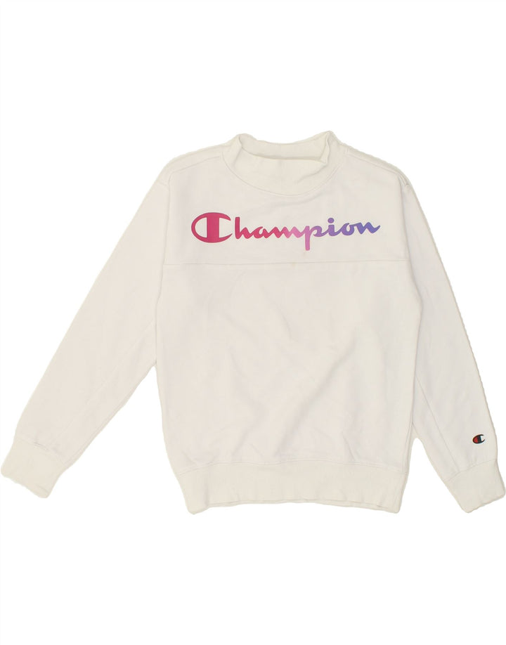 CHAMPION Boys Graphic Sweatshirt Jumper 9-10 Years Medium  White Cotton Vintage Champion and Second-Hand Champion from Messina Hembry 